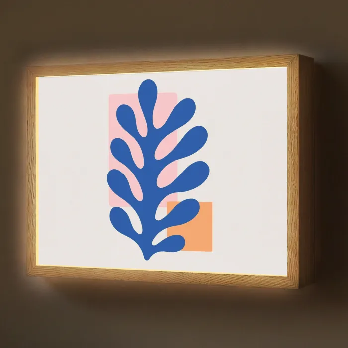 Abstract - Blad - Blauw - Rechthoeken Light Box met batterij (Wandlamp) middel -z3d_website