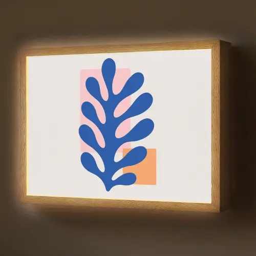 Abstract - Blad - Blauw - Rechthoeken Light Box met batterij (Wandlamp) middel -z3d_website