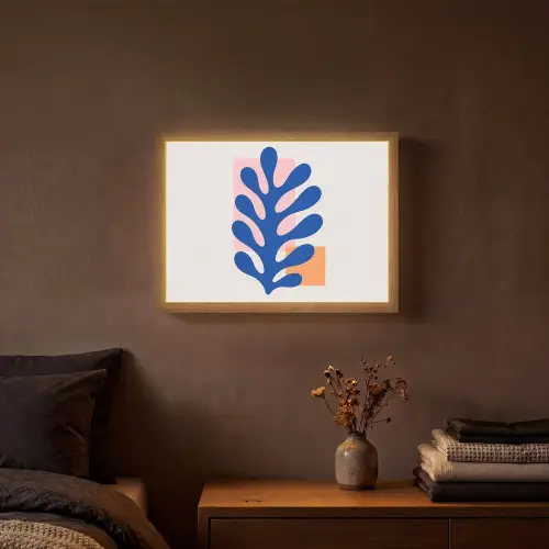 Abstract - Blad - Blauw - Rechthoeken Light Box met batterij (Wandlamp) middel -sfeer4