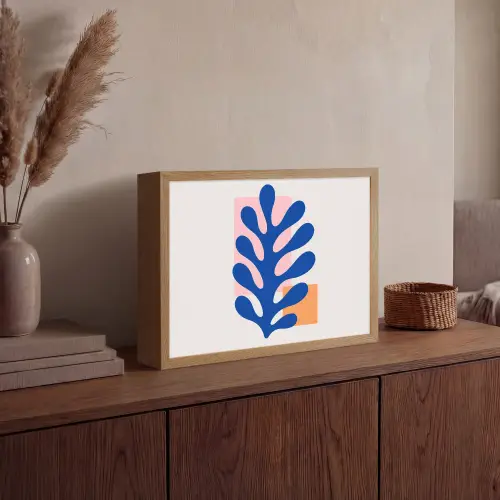 Abstract - Blad - Blauw - Rechthoeken Light Box met batterij (Wandlamp) middel -sfeer2