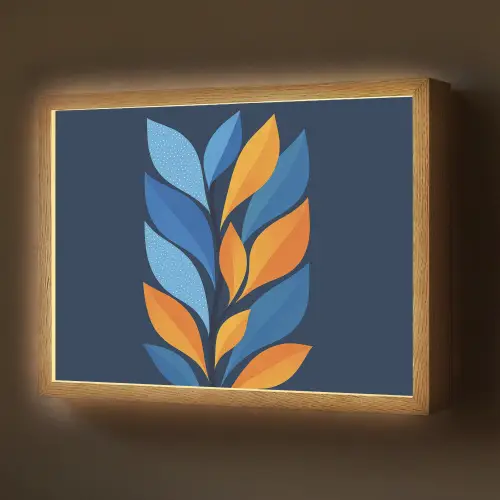 Abstract - Bladeren - Blauw Light Box met batterij (Wandlamp) middel -z3d_website