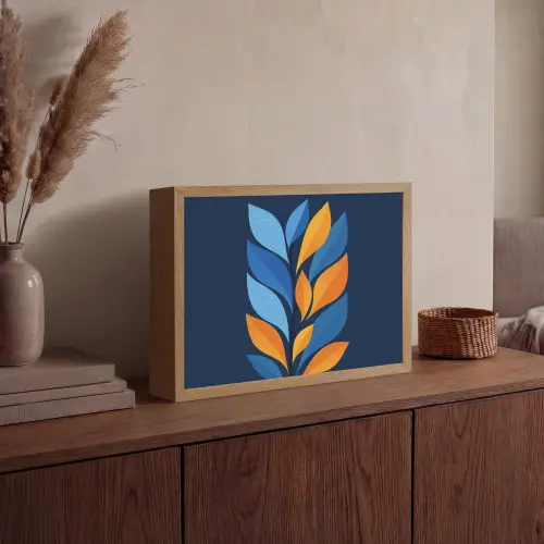 Abstract - Bladeren - Blauw Light Box met batterij (Wandlamp) middel -sfeer2