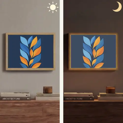 Abstract - Bladeren - Blauw Light Box met batterij (Wandlamp) middel -sfeer3