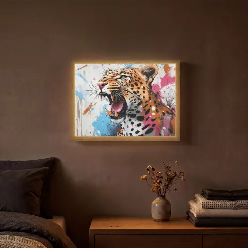 Abstract - Luipaard - Kleurrijk Light Box met batterij (Wandlamp) middel -sfeer4