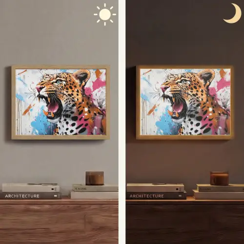 Abstract - Luipaard - Kleurrijk Light Box met batterij (Wandlamp) middel -sfeer3