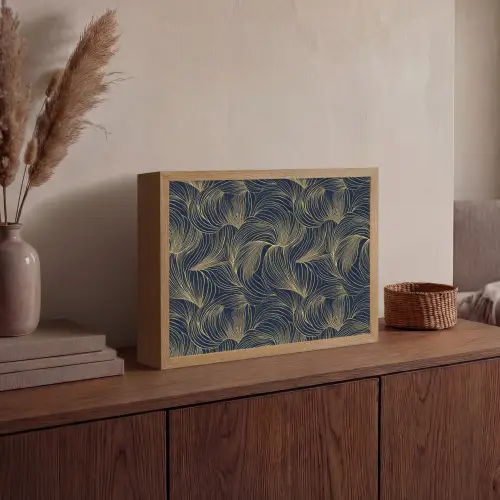 Abstract - Lijnen - Blauw - Goud Light Box met batterij (Wandlamp) middel 907 -sfeer2