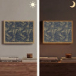 Abstract - Lijnen - Blauw - Goud Light Box met batterij (Wandlamp) middel 907 -sfeer3