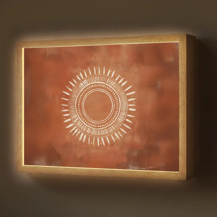 Abstract - Lijnen - Zonnestralen - Roodbruin Light Box met batterij (Wandlamp) middel -z3d_website