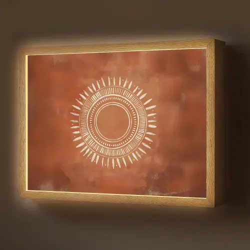 Abstract - Lijnen - Zonnestralen - Roodbruin Light Box met batterij (Wandlamp) middel -z3d_website