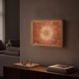 Abstract - Lijnen - Zonnestralen - Roodbruin Light Box met batterij (Wandlamp) middel -sfeer1