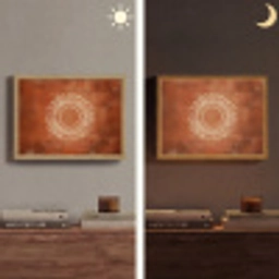 Abstract - Lijnen - Zonnestralen - Roodbruin Light Box met batterij (Wandlamp) middel -sfeer3