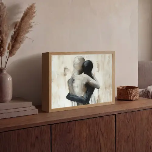 Abstract - Liefde - Zwart wit - Modern Light Box met batterij (Wandlamp) middel -sfeer2