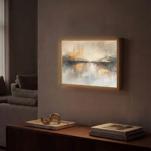 Abstract - Modern - Beige - Aesthetic - Goud Light Box met batterij (Wandlamp) middel -sfeer1