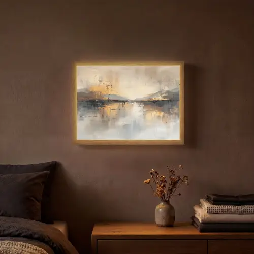 Abstract - Modern - Beige - Aesthetic - Goud Light Box met batterij (Wandlamp) middel -sfeer4