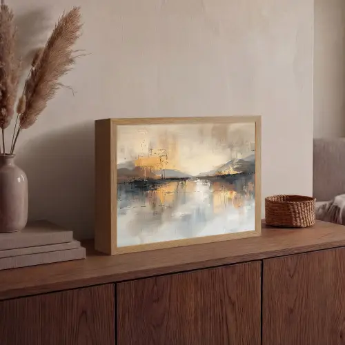 Abstract - Modern - Beige - Aesthetic - Goud Light Box met batterij (Wandlamp) middel -sfeer2