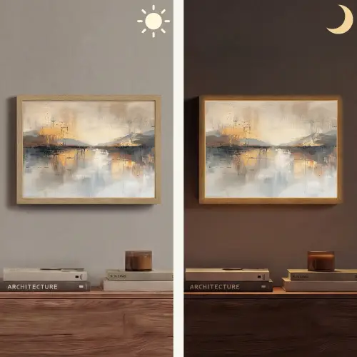 Abstract - Modern - Beige - Aesthetic - Goud Light Box met batterij (Wandlamp) middel -sfeer3