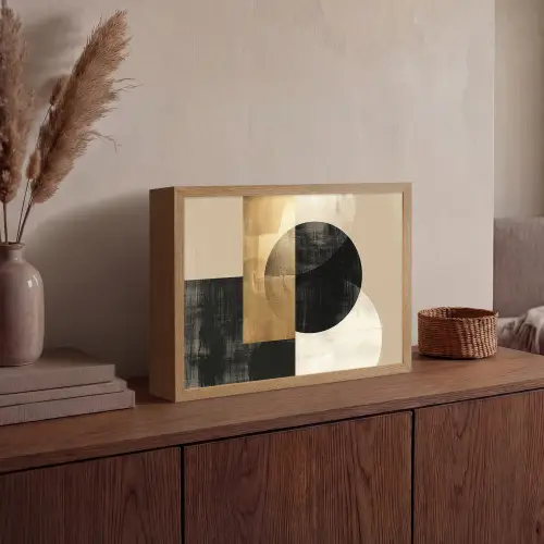 Abstract - Modern - Zwart - Goud Light Box met batterij (Wandlamp) middel -sfeer2