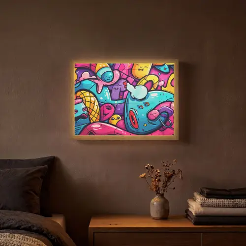 Abstract - Neon - Design - Kleurrijk - Graffiti Light Box met batterij (Wandlamp) middel -sfeer4