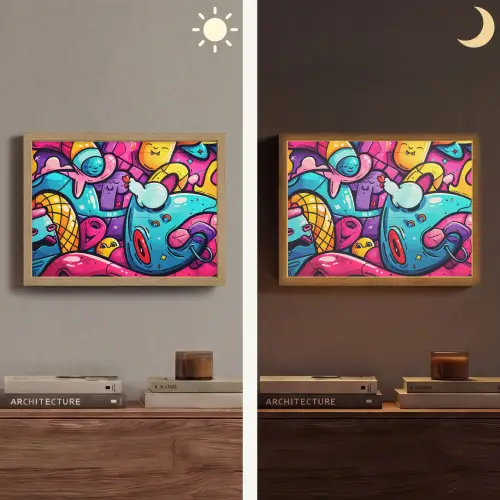 Abstract - Neon - Design - Kleurrijk - Graffiti Light Box met batterij (Wandlamp) middel -sfeer3