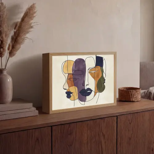 Abstract - Overlappende gezichten - Paars - Donkergroen Light Box met batterij (Wandlamp) middel -sfeer2