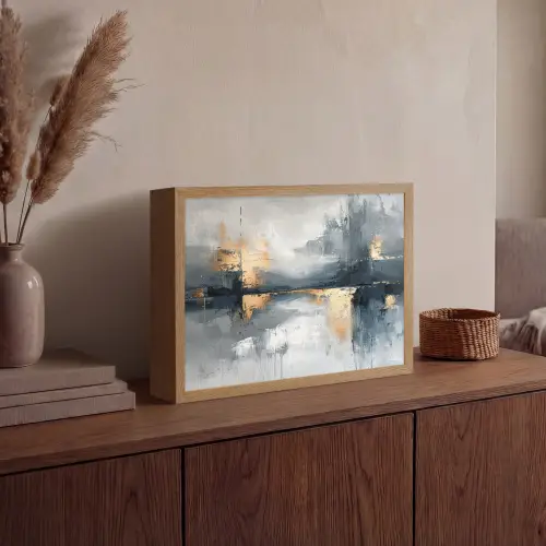 Abstract - Verf - Kunst - Goud Light Box met batterij (Wandlamp) middel -sfeer2