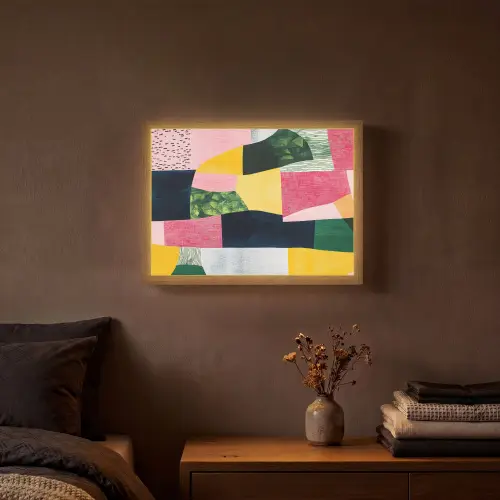 Abstract - Roze - Lappen - Vormen - Geel Light Box met batterij (Wandlamp) middel -sfeer4