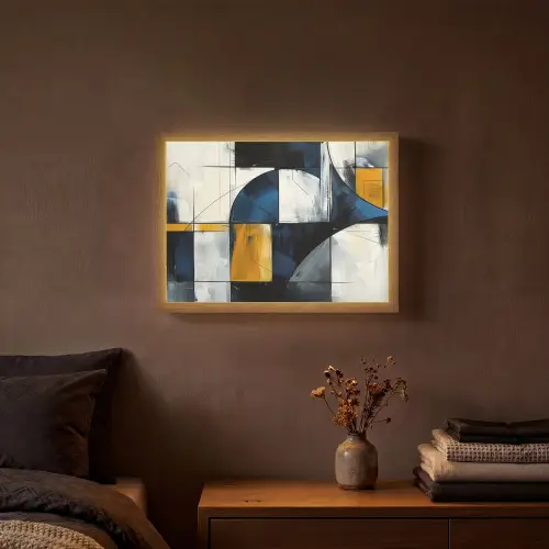Abstract - Vormen - Goud - Blauw - Geometrisch Light Box met batterij (Wandlamp) middel -sfeer4