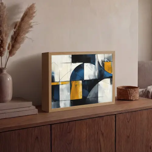 Abstract - Vormen - Goud - Blauw - Geometrisch Light Box met batterij (Wandlamp) middel -sfeer2