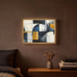 Abstract - Vormen - Goud - Blauw - Geometrisch Light Box met batterij (Wandlamp) middel -sfeer4
