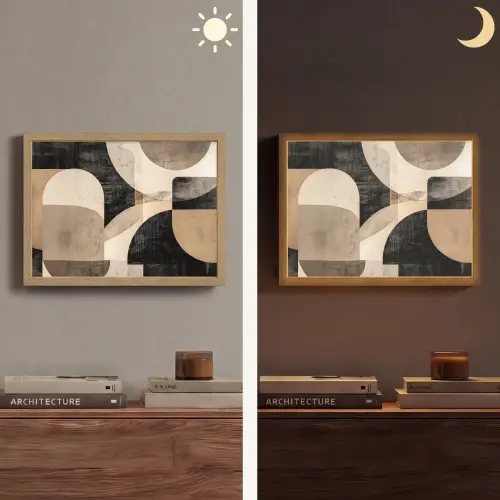 Abstract - Vormen - Modern - Beige Light Box met batterij (Wandlamp) middel -sfeer3