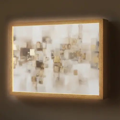 Abstracte vierkanten - Aardetonen - Mistig Light Box met batterij (Wandlamp) middel -z3d_website