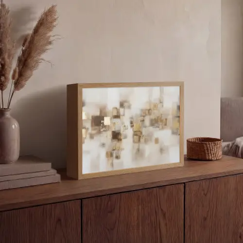 Abstracte vierkanten - Aardetonen - Mistig Light Box met batterij (Wandlamp) middel -sfeer2