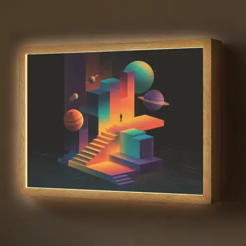 Abstract - Trappen - Mens - Planeten Light Box met batterij (Wandlamp) middel -z3d_website
