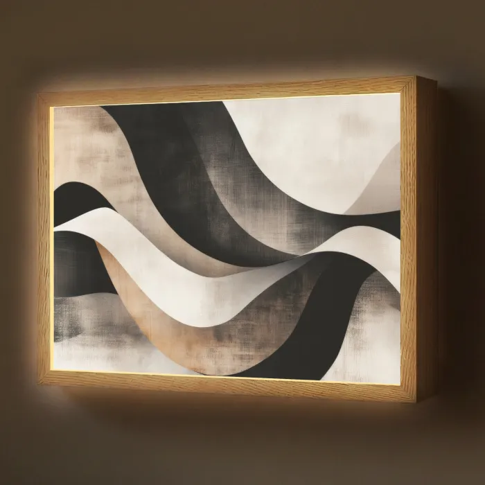 Abstract - Golven - Zwart - Verweerd Light Box met batterij (Wandlamp) middel -z3d_website