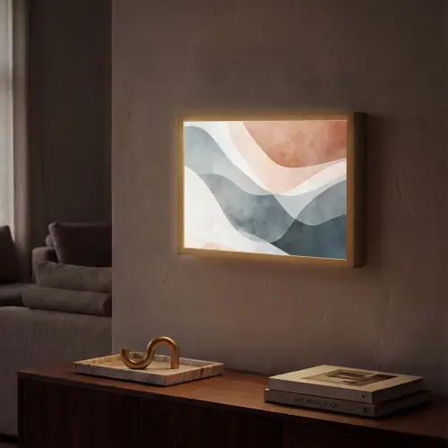 Abstract - Golven - Blauw Light Box met batterij (Wandlamp) middel -sfeer1