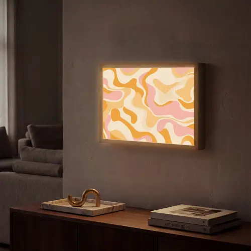 Abstract - Golvend - Oranje Light Box met batterij (Wandlamp) middel -sfeer1