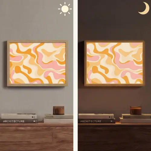 Abstract - Golvend - Oranje Light Box met batterij (Wandlamp) middel -sfeer3