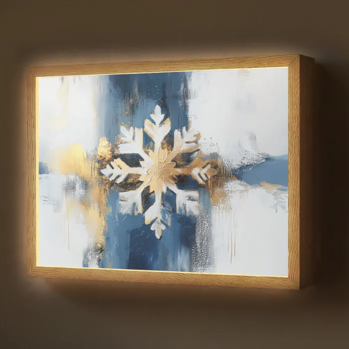 Abstract - Winter - Sneeuwvlok - Sneeuw - Goud Light Box met batterij (Wandlamp) middel -z3d_website