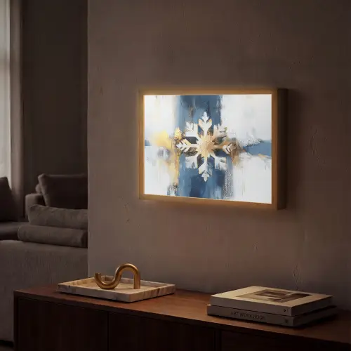 Abstract - Winter - Sneeuwvlok - Sneeuw - Goud Light Box met batterij (Wandlamp) middel -sfeer1