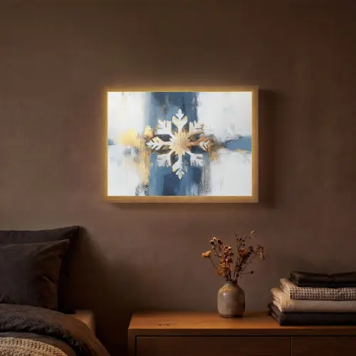 Abstract - Winter - Sneeuwvlok - Sneeuw - Goud Light Box met batterij (Wandlamp) middel -sfeer4