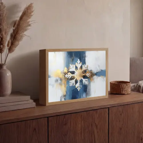 Abstract - Winter - Sneeuwvlok - Sneeuw - Goud Light Box met batterij (Wandlamp) middel -sfeer2