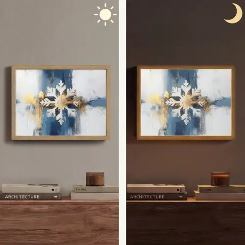 Abstract - Winter - Sneeuwvlok - Sneeuw - Goud Light Box met batterij (Wandlamp) middel -sfeer3