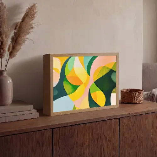 Abstract - Geel - Roze - Groen Light Box met batterij (Wandlamp) middel -sfeer2
