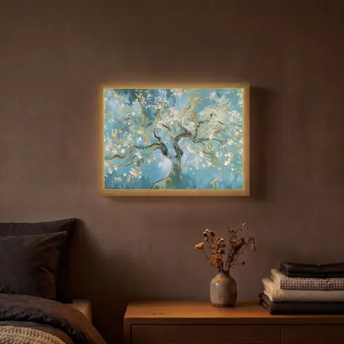 Amandelbloesem boom - Blauw - Abstract Light Box met batterij (Wandlamp) middel -sfeer4