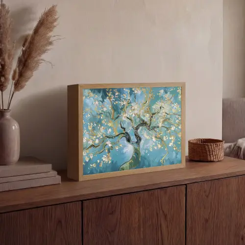 Amandelbloesem boom - Blauw - Abstract Light Box met batterij (Wandlamp) middel -sfeer2
