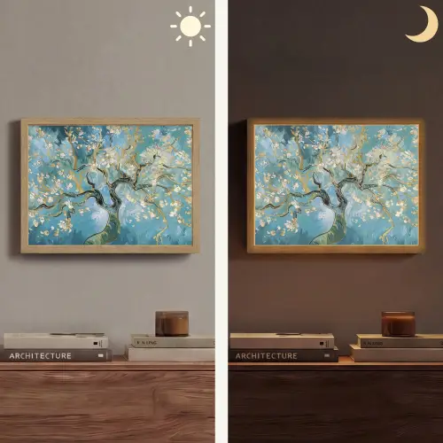 Amandelbloesem boom - Blauw - Abstract Light Box met batterij (Wandlamp) middel -sfeer3