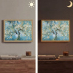 Amandelbloesem boom - Blauw - Abstract Light Box met batterij (Wandlamp) middel -sfeer3