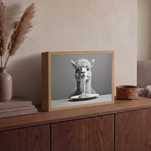 Alpaca - Pasta - Zwart - Wit - Grappig - Dieren Light Box met batterij (Wandlamp) middel -sfeer2