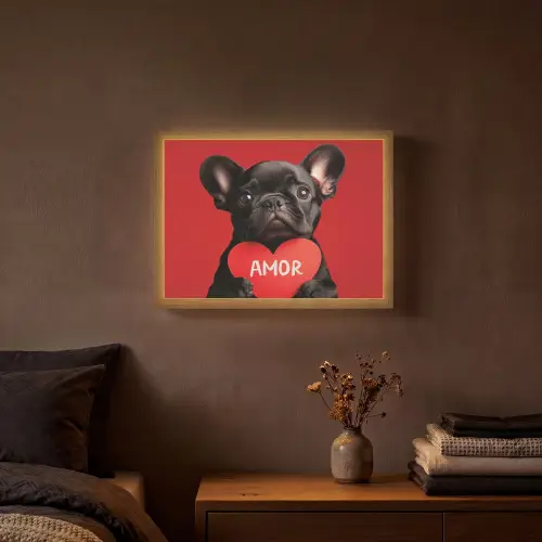 Amor - Hond - Hartje - Rood Light Box met batterij (Wandlamp) middel -sfeer4
