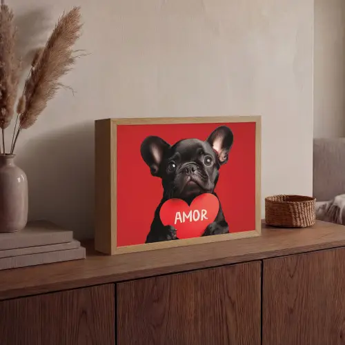Amor - Hond - Hartje - Rood Light Box met batterij (Wandlamp) middel -sfeer2